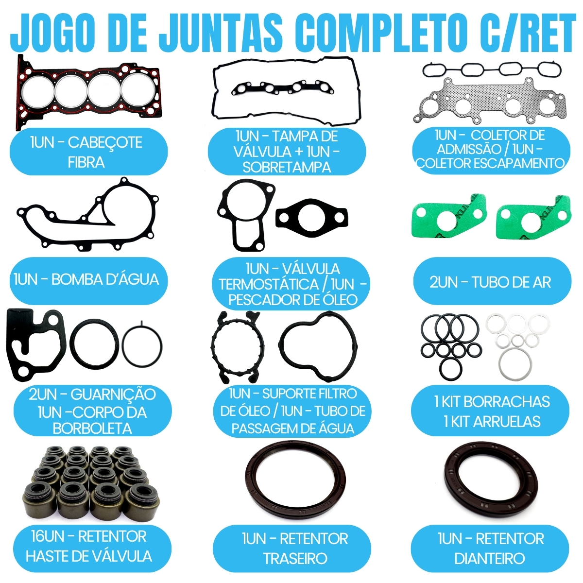 Jogo de junta completo com retentor Toyota Hilux Sw4 2.7 16V 2TR-FE - Imagem 2