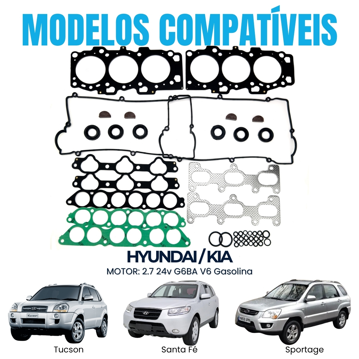 Kit Junta Superior Hyundai Tucson Santa Fé Vera Cruz 2.7 24V V6 G6BA Em Aço - Imagem 3