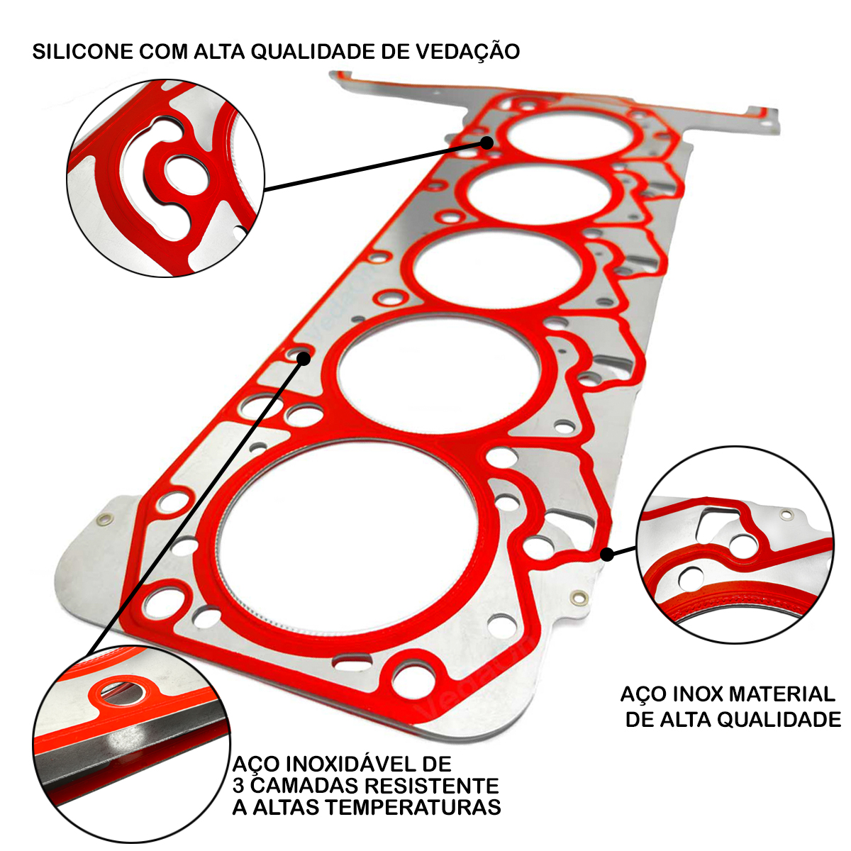 Junta Cabeçote INOX 1mm Ford Ranger Troller T4 3.2 L5 20V DOHC Duratorq TDCi - Imagem 5