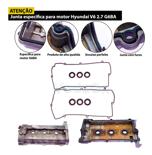 Junta Tampa de Válvula Hyundai Tucson Santa Fé Vera Cruz 2.7 24V V6 G6BA - Imagem 2