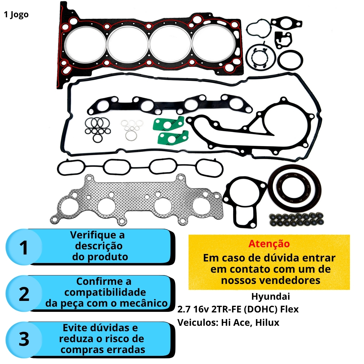 Jogo de junta completo com retentor Toyota Hilux Sw4 2.7 16V 2TR-FE - Imagem 3
