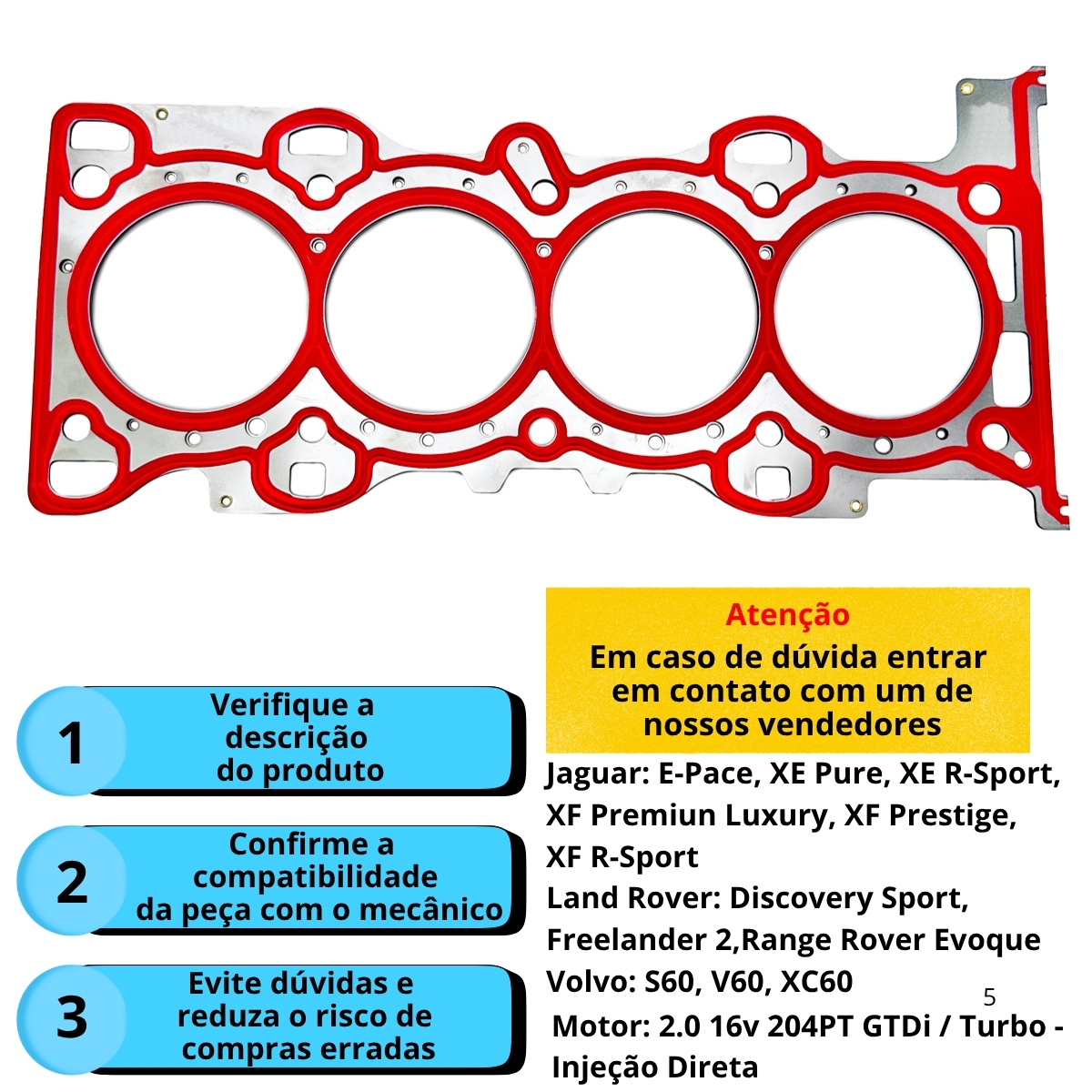 Junta Cabeçote Aço Range Rover Evoque 2.0 16v Gasolina 2011/ - Imagem 4