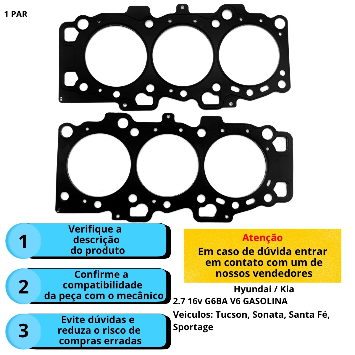 Junta Cabeçote Hyundai Tucson Santa Fé Vera Cruz 2.7 24V V6 G6BA Em Aço - Imagem 4