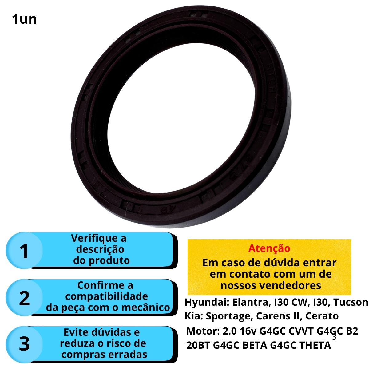 Retentor Dianteiro 16V 2.0 G4Gc Hyundai Tucson/ Kia Elantra Sportage - Imagem 3