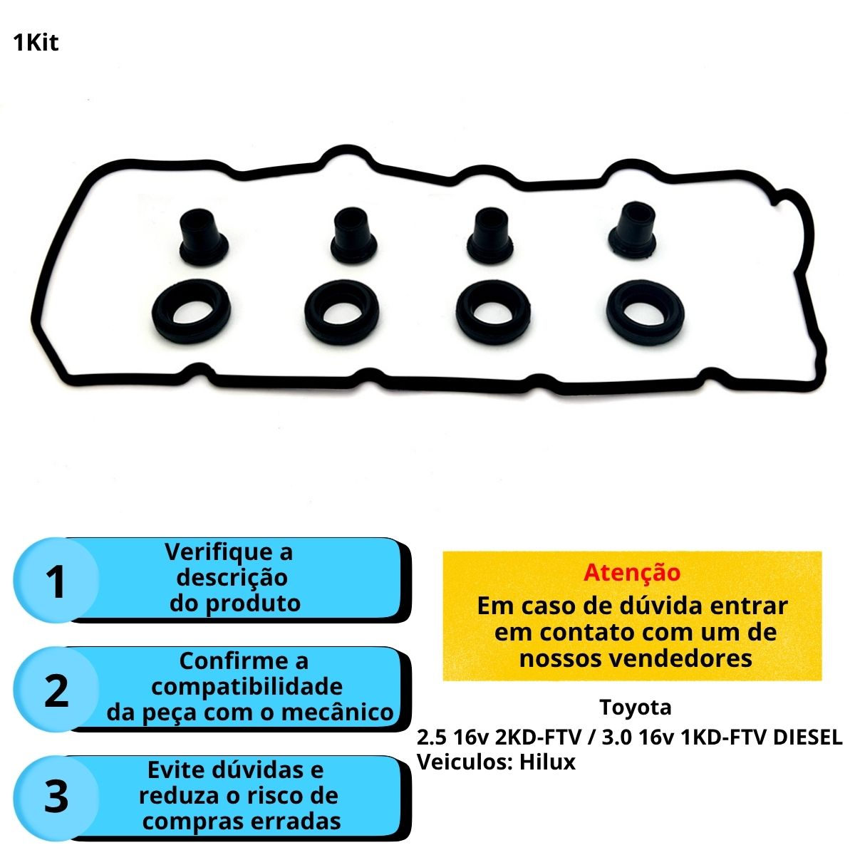 Kit Junta Tampa Valvula Toyota Hilux 2.5 3.0 16v 2kd 1kd - Imagem 3