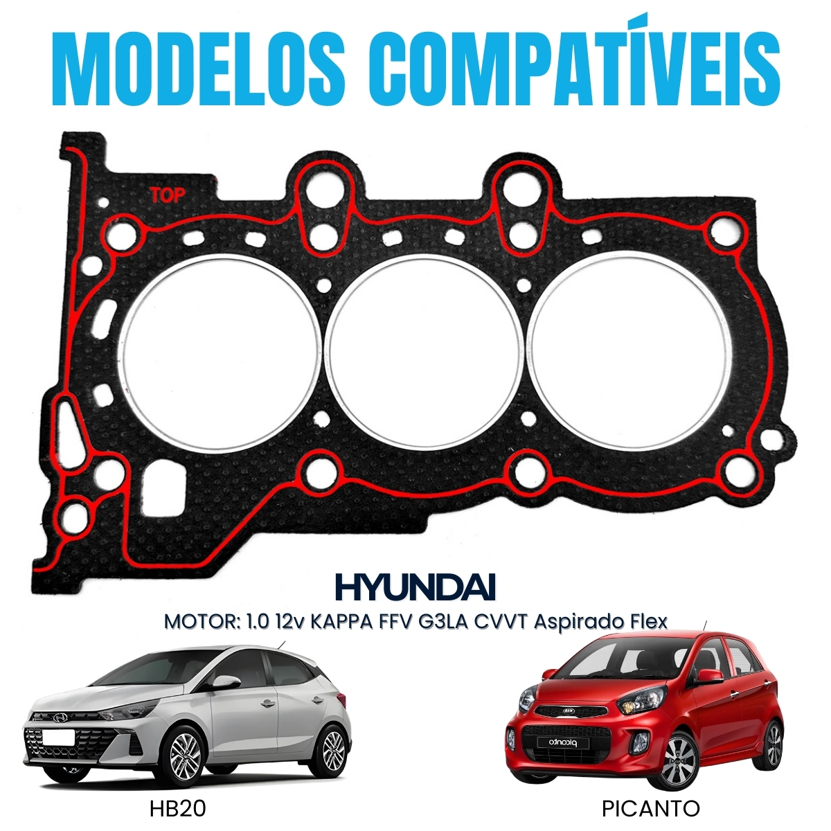 Junta Cabeçote PAK 1,50mm Hyundai HB20 Kia Picanto 1.0 L3 12V DOHC CVVT Kappa B3LA G3LA G3LD - Imagem 3