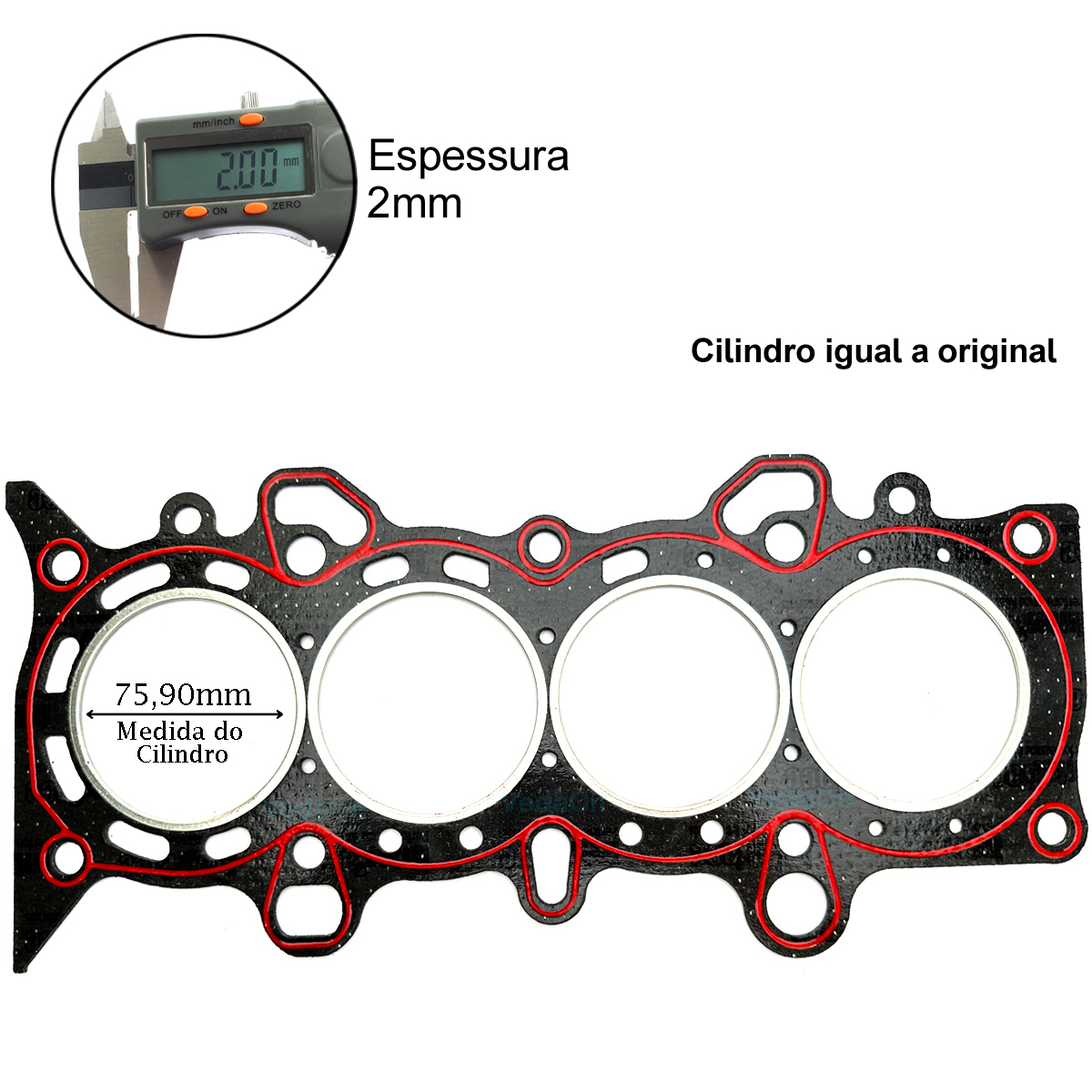 Junta Cabeçote Sob Medida 2mm Honda Civic 1.7 16v D16W7/D17A - Imagem 2