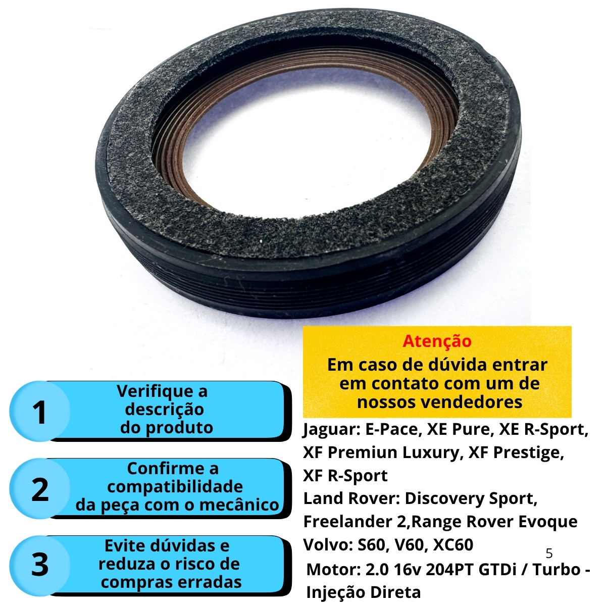 Retentor Dianteiro 16V Ford Mondeo Ecosport Fiesta Focus Fusion Ranger 2.0 2.3 Duratec - Imagem 4