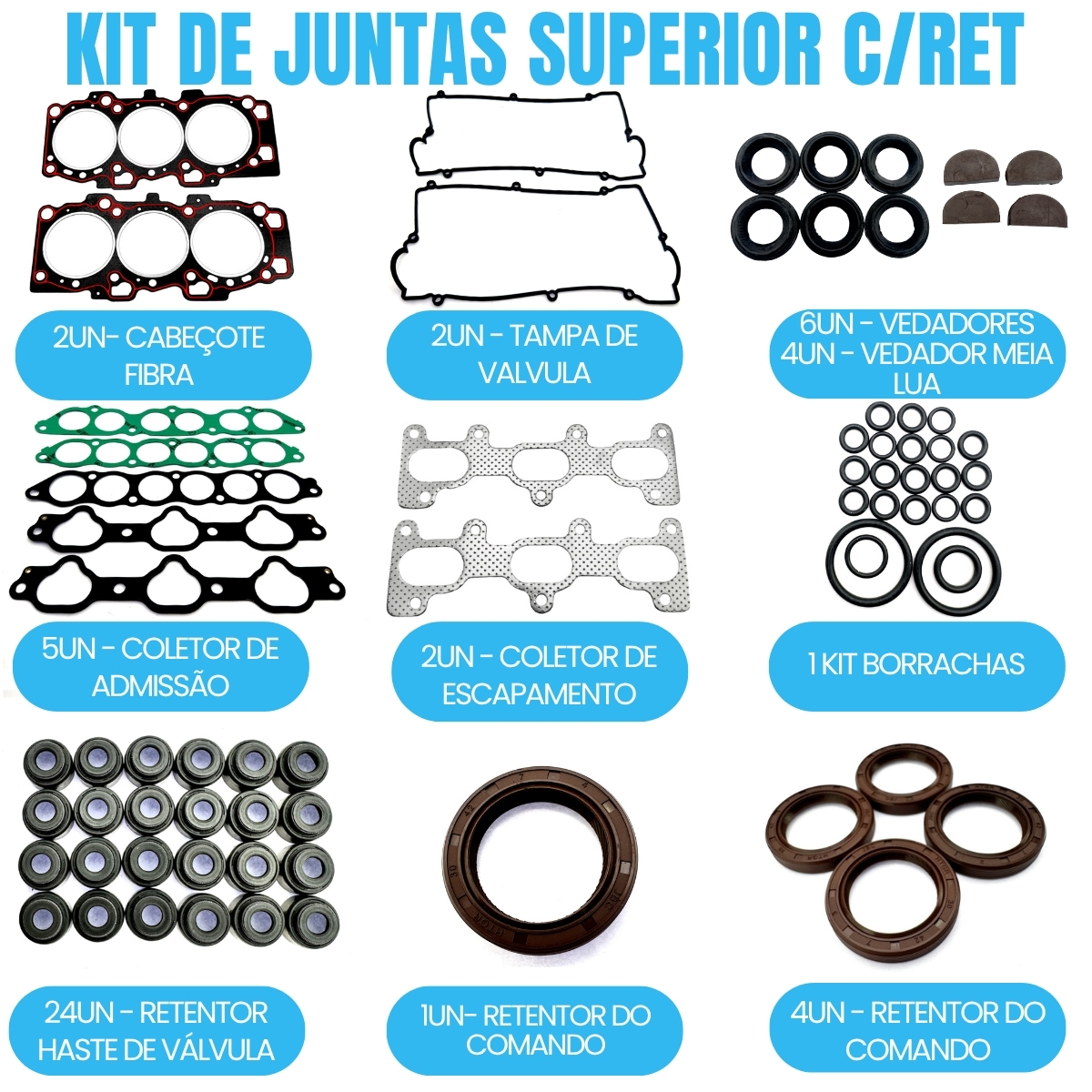 Kit de Juntas Tucson/Sonata/Santa Fé 2.7 V6 24V G6BA DOHC PAK C/ Retentores - Imagem 2