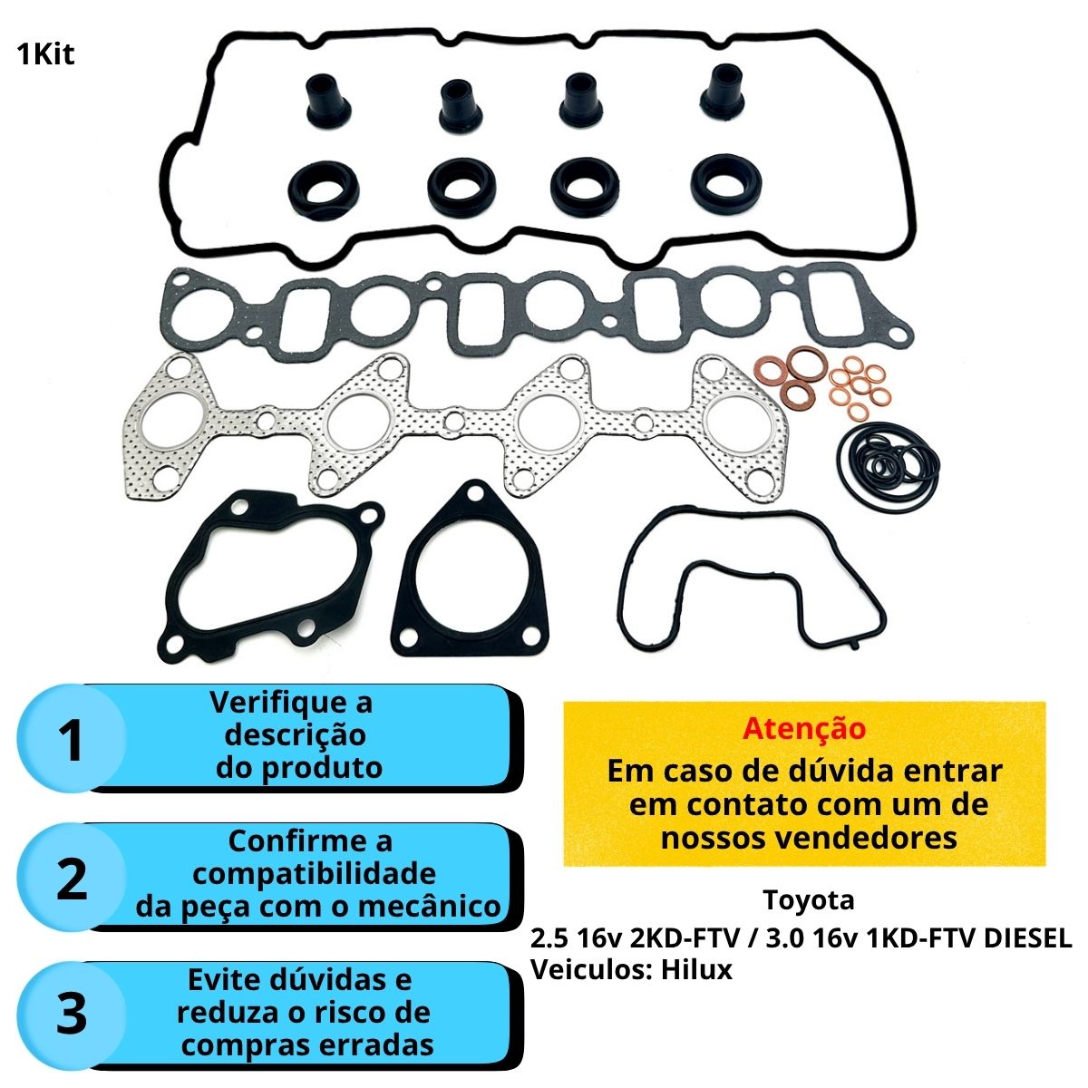 Kit Junta Sem Cabeçote Hilux 2.5 3.0 16v 2kd 1kd 01/... - Imagem 3