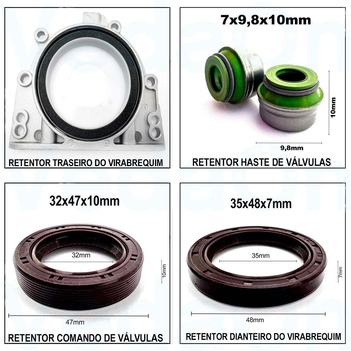 Kit de Retentores VW Golf/Bora / Audi A3/A4 1.6 8V AKL/AHL/ANA/ARM/AEH/APF - Com flange - Imagem 2