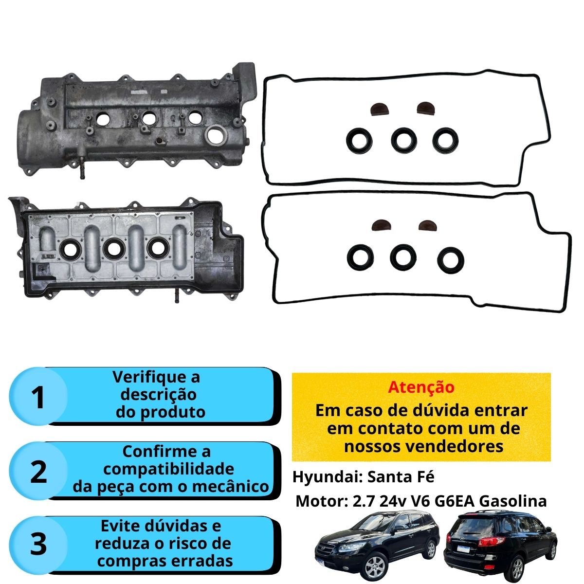 Jogo Junta Completo Hyundai Santa Fé 2.7 V6 24V 05/.. G6EA Em Aço - Imagem 5
