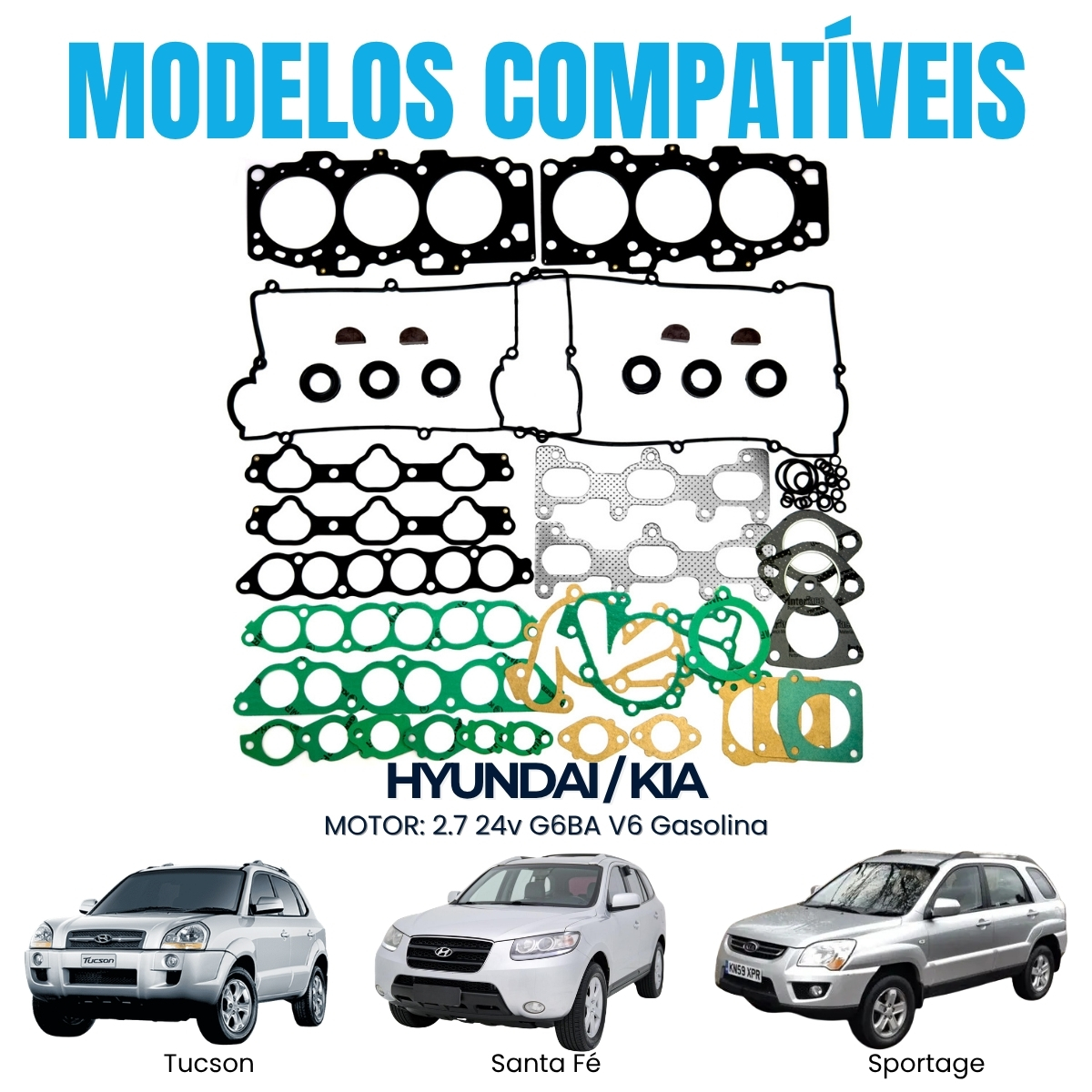 Jogo Junta Completo Hyundai Tucson Santa Fé Vera Cruz 2.7 24V V6 G6BA Em Aço - Imagem 3