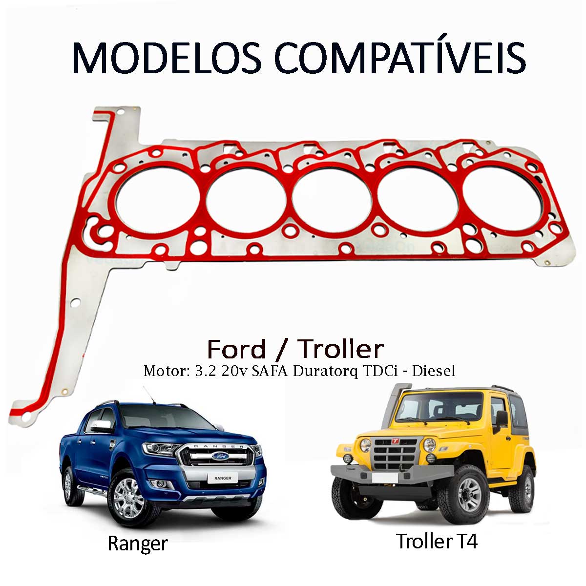 Junta Cabeçote INOX 1mm Ford Ranger Troller T4 3.2 L5 20V DOHC Duratorq TDCi - Imagem 3