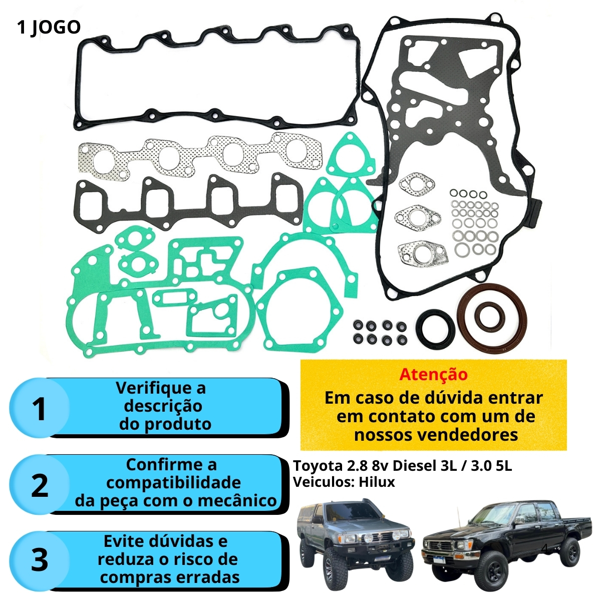 Jogo Junta Motor S/ Cabeçote Retentor Hilux 3.0 8v 5l - Imagem 3