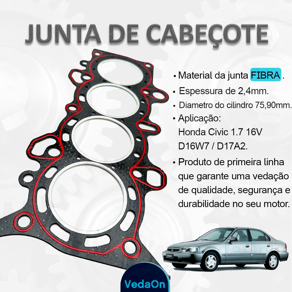 Junta Cabeçote Sob Medida PAK3 Honda Civic 1.7 16v 2002/ 2007 - Imagem 6