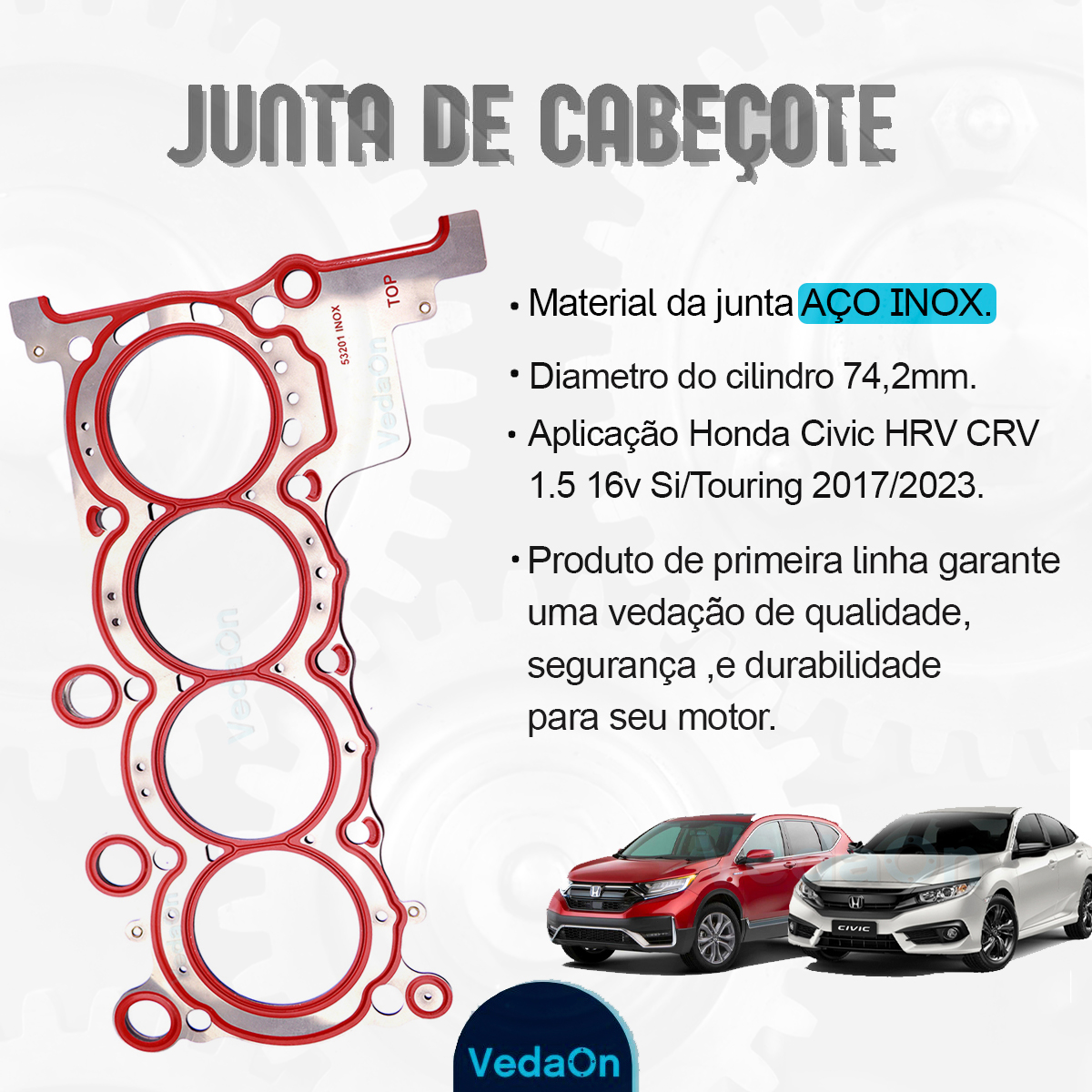 Junta de Cabeçote Aço Inox Honda Civic 1.5 16V Si Touring TURBO - Imagem 3