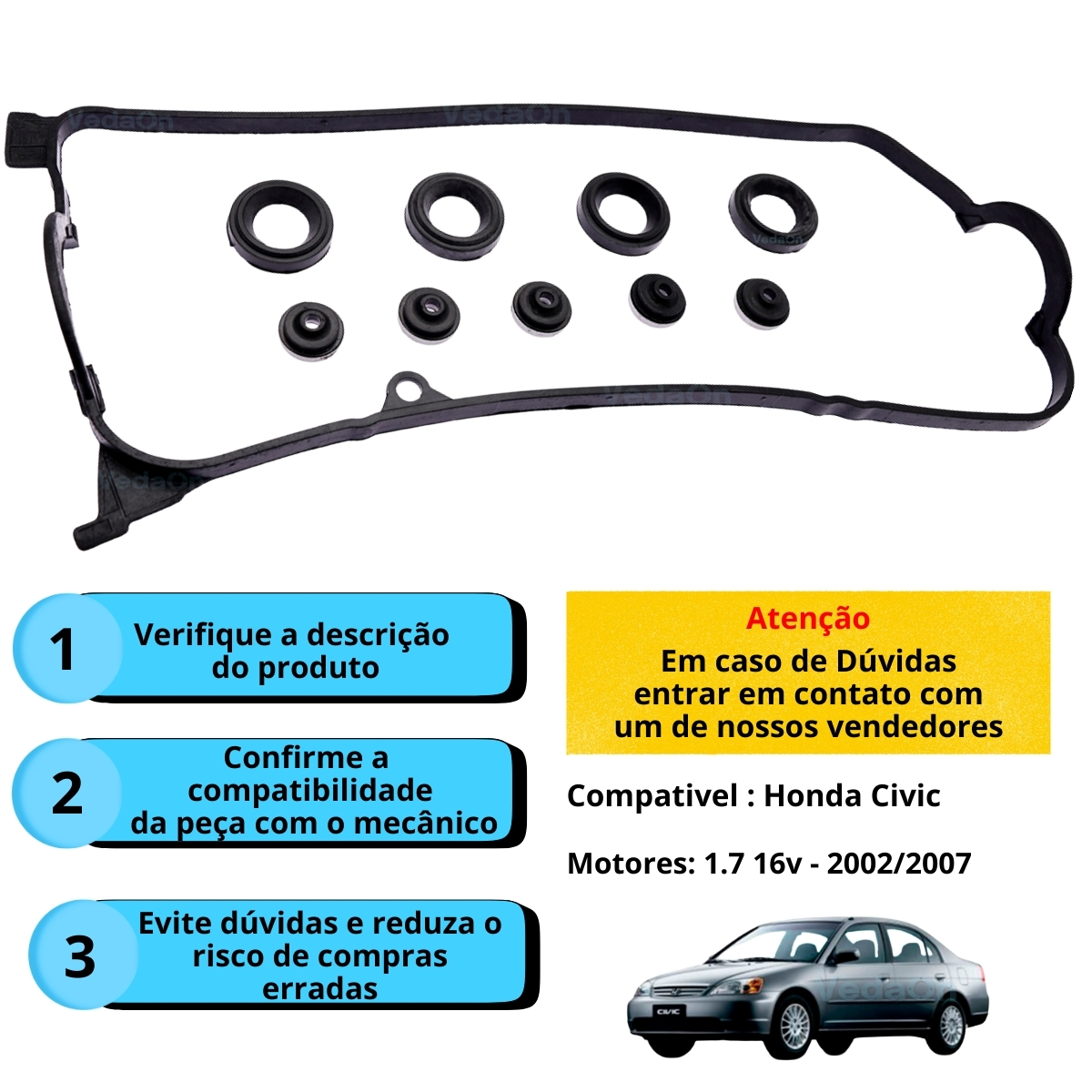 Kit Junta De Tampa De Válvula Honda Civic 1.7 16v 2002/ 2007 - Imagem 5