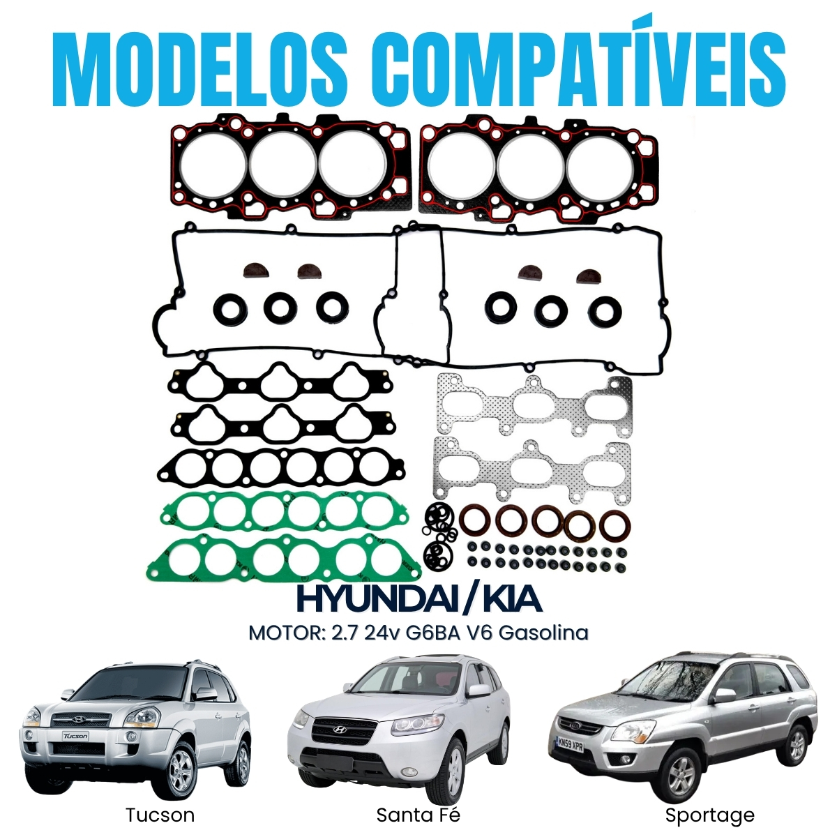 Kit de Juntas Tucson/Sonata/Santa Fé 2.7 V6 24V G6BA DOHC PAK C/ Retentores - Imagem 3