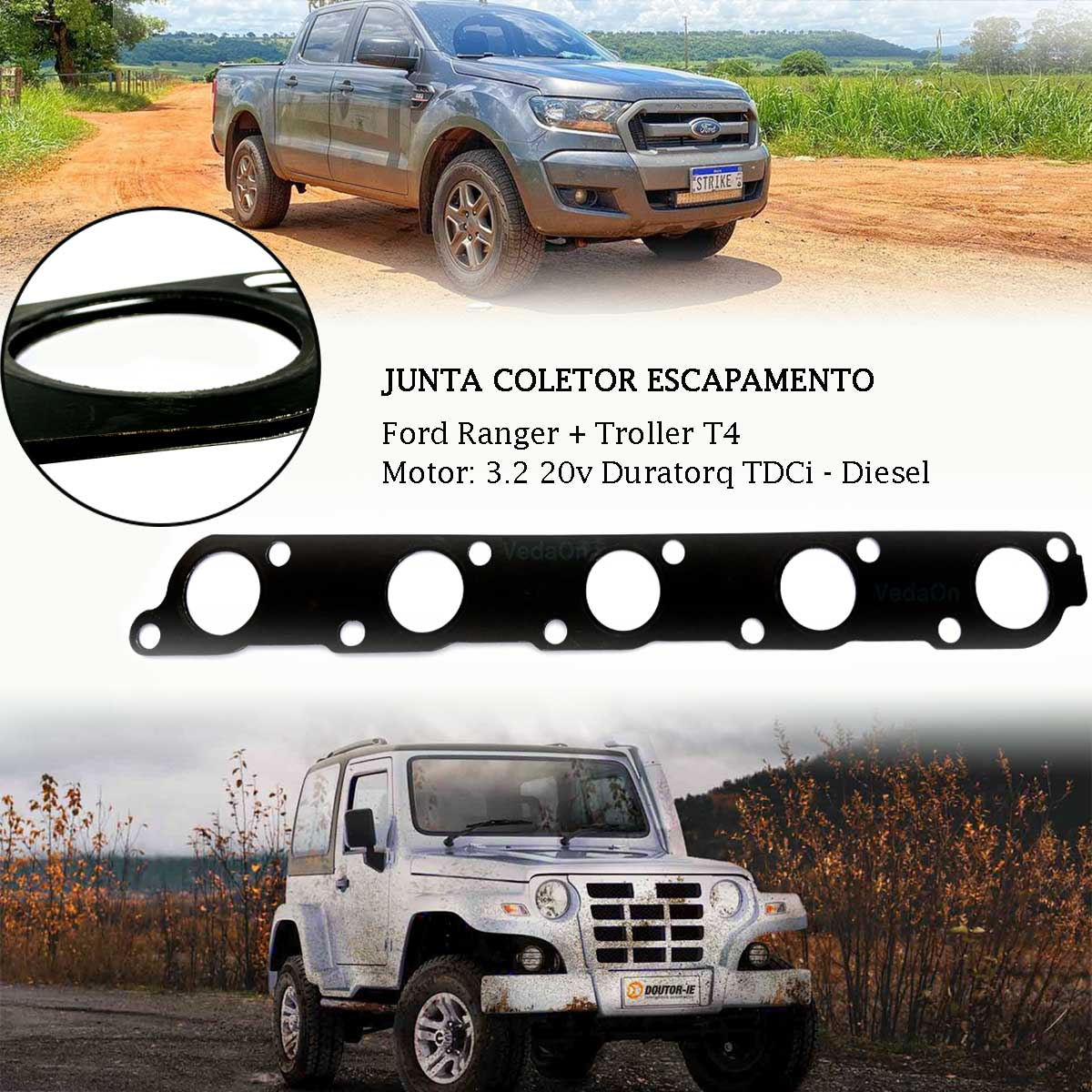 Junta de Coletor de Escapamento Ford Ranger 3.2 20V 5 Cilindros - Imagem 3