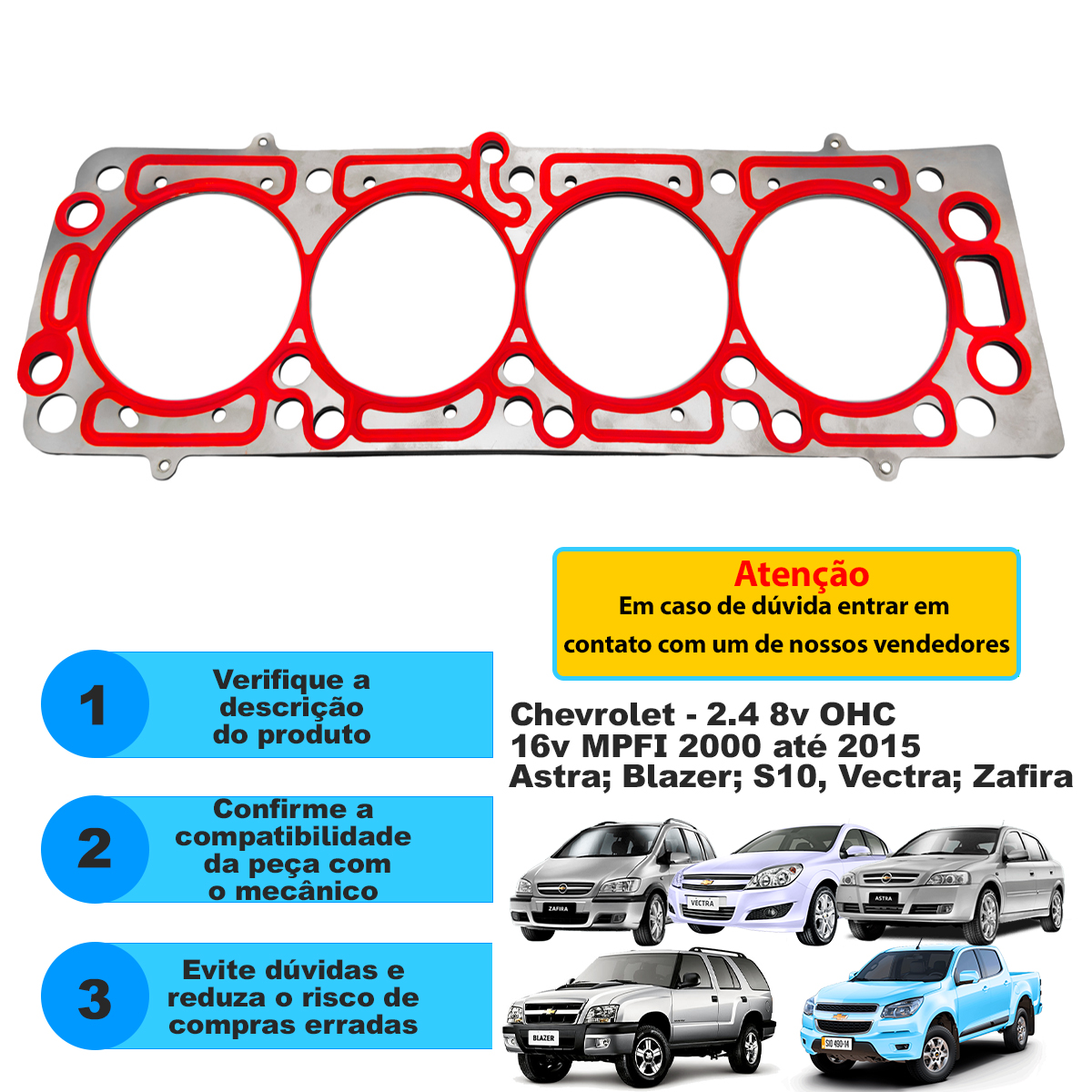 Junta Cabeçote Aço Gm Astra Vectra Zafira S10 2.4 16v MPFI - Imagem 3