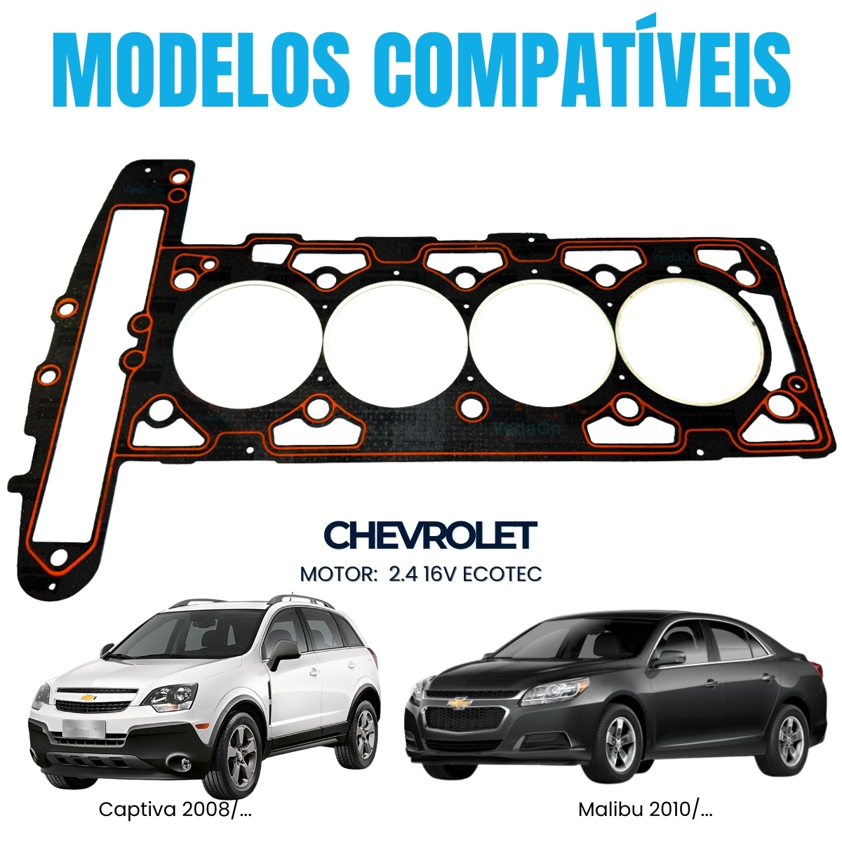 Junta De Cabeçote Sob Medida 2,4mm Gm Captiva 2.4 8v Malibu - Imagem 2