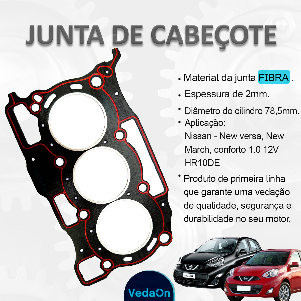 Junta Cabeçote Sob Medida 2mm March Versa 1.0 12v 3 Cilindro - Imagem 5