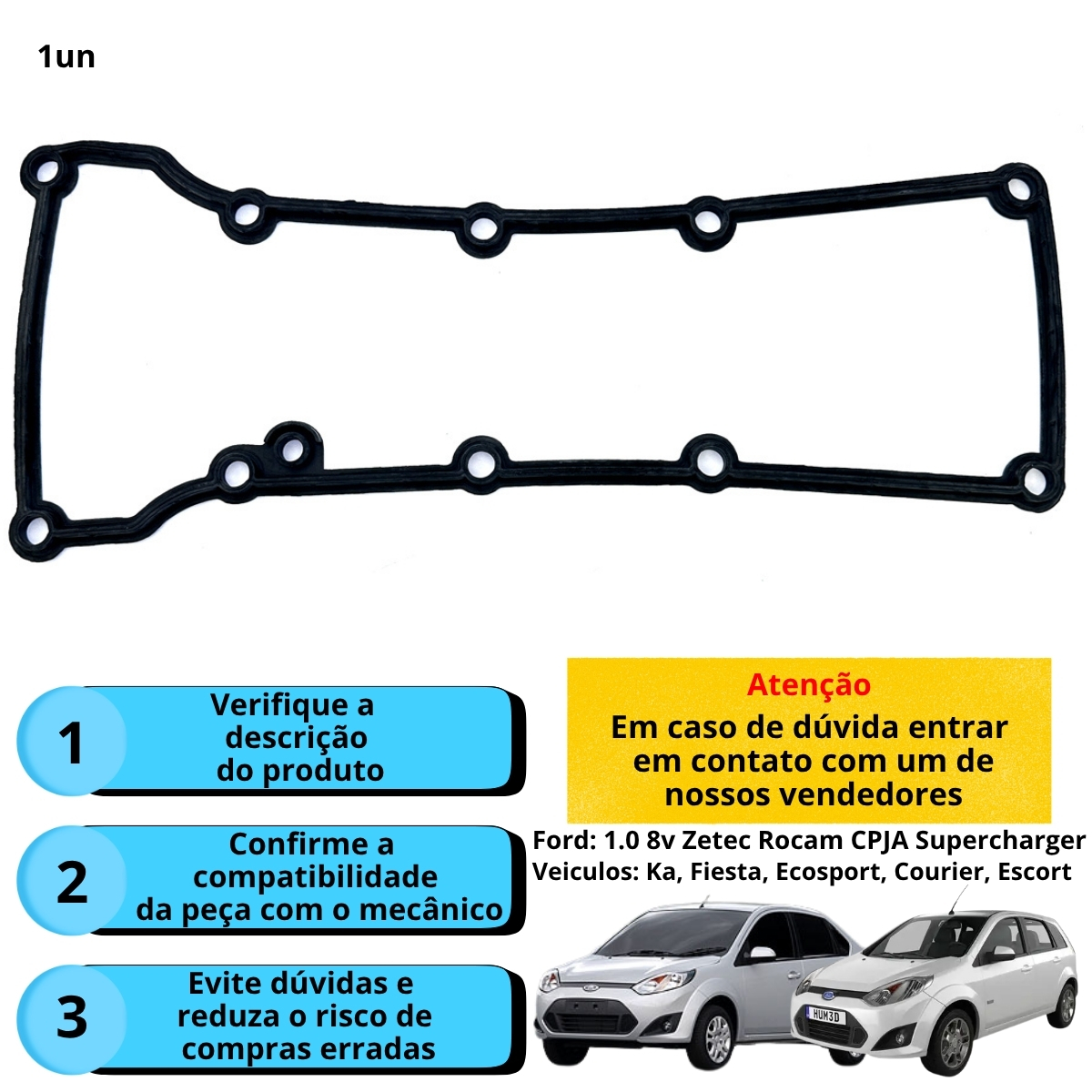 Junta Tampa Válvula Ford Escort Ecosport 1.6 8v Zetec Rocam - Imagem 2
