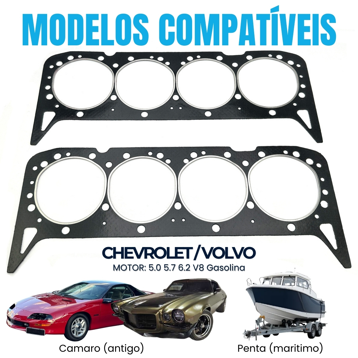 Juntas Cabeçotes PAK 2pcs Camaro Antigo / Volvo Penta Mercruiser 5.0 5.7 6.2 V8 Gasolina Maritimo - Imagem 3