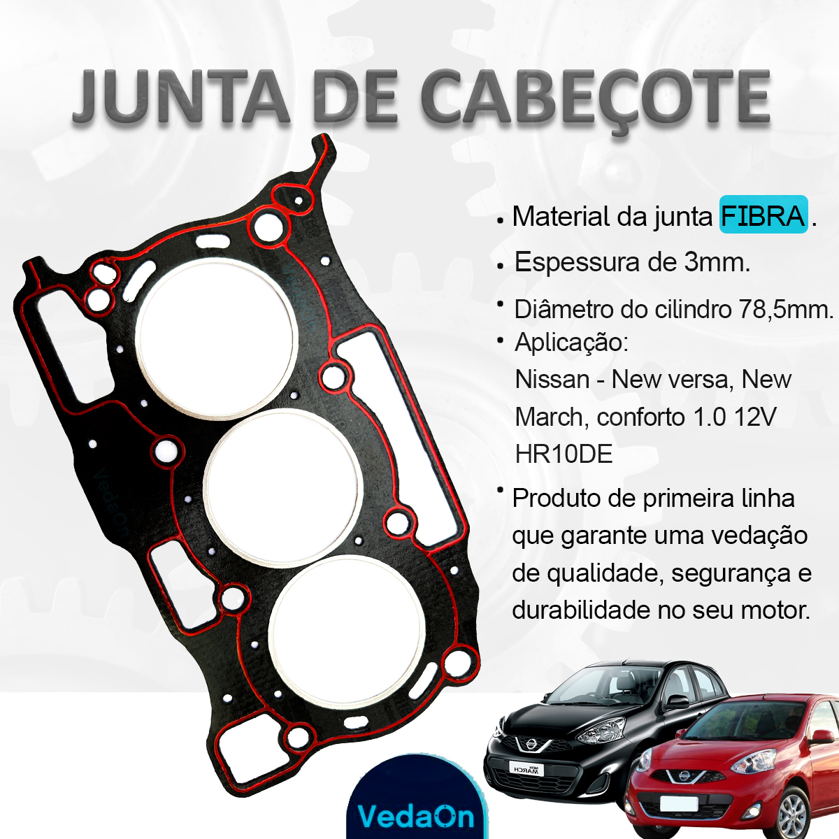 Junta Cabeçote Sob Medida 2,4mm March Versa 1.0 12v 3 Cilindro - Imagem 4