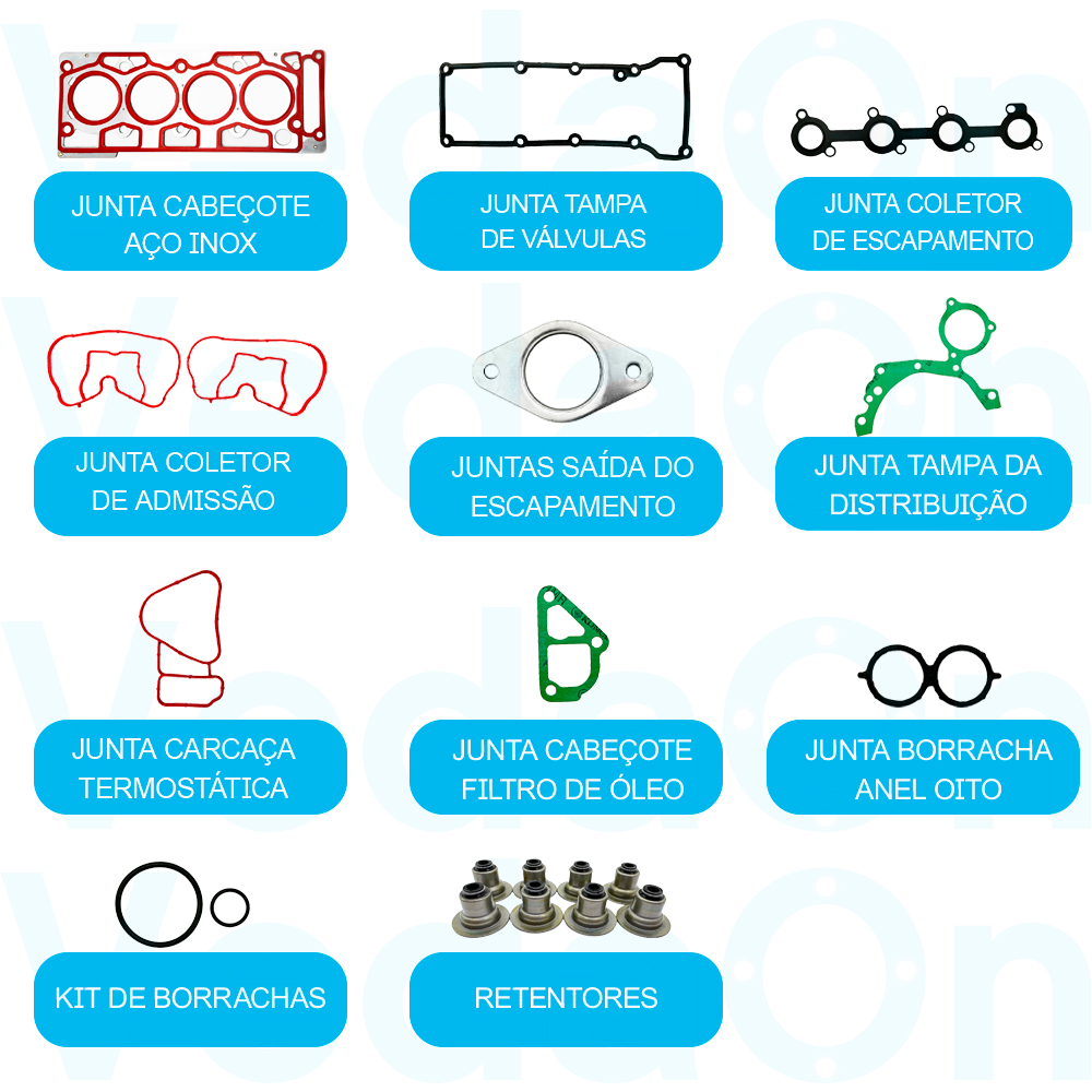 Kit de Juntas INOX com Retentores Ford Fiesta/Ka 1.0 8V Zetec Rocam - Imagem 2