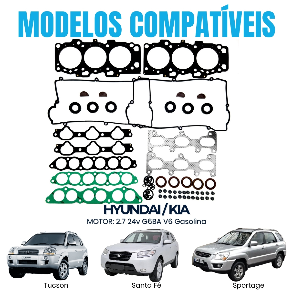 Kit de Juntas Tucson/Sonata/Santa Fé 2.7 V6 24V G6BA DOHC MLS C/ Retentores - Imagem 3