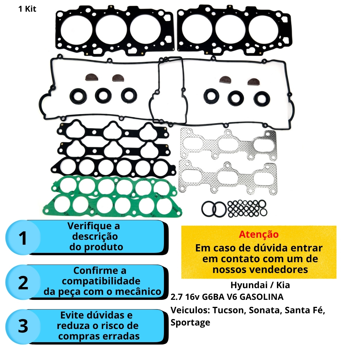 Kit Junta Superior Hyundai Tucson Santa Fé Vera Cruz 2.7 24V V6 G6BA Em Aço - Imagem 4