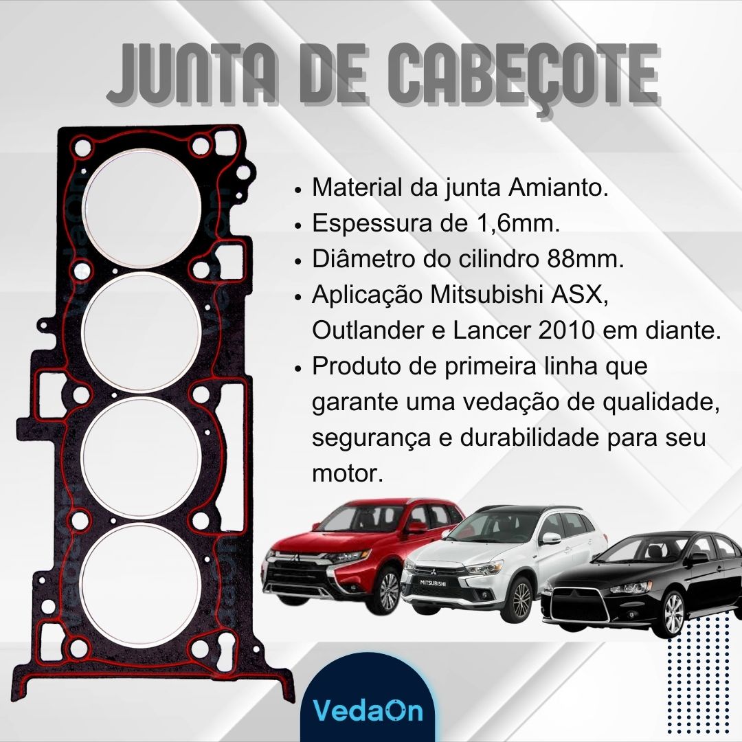 JUNTA CABEÇOTE MITSUBISHI ASX LANCER OUTLANDER 2.0 16V 4B 2L 10/ - Imagem 2