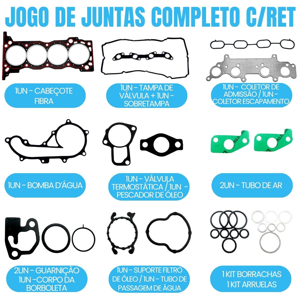 Jogo de junta completo Toyota Hilux Sw4 2.7 16V 2TR-FE - Imagem 2
