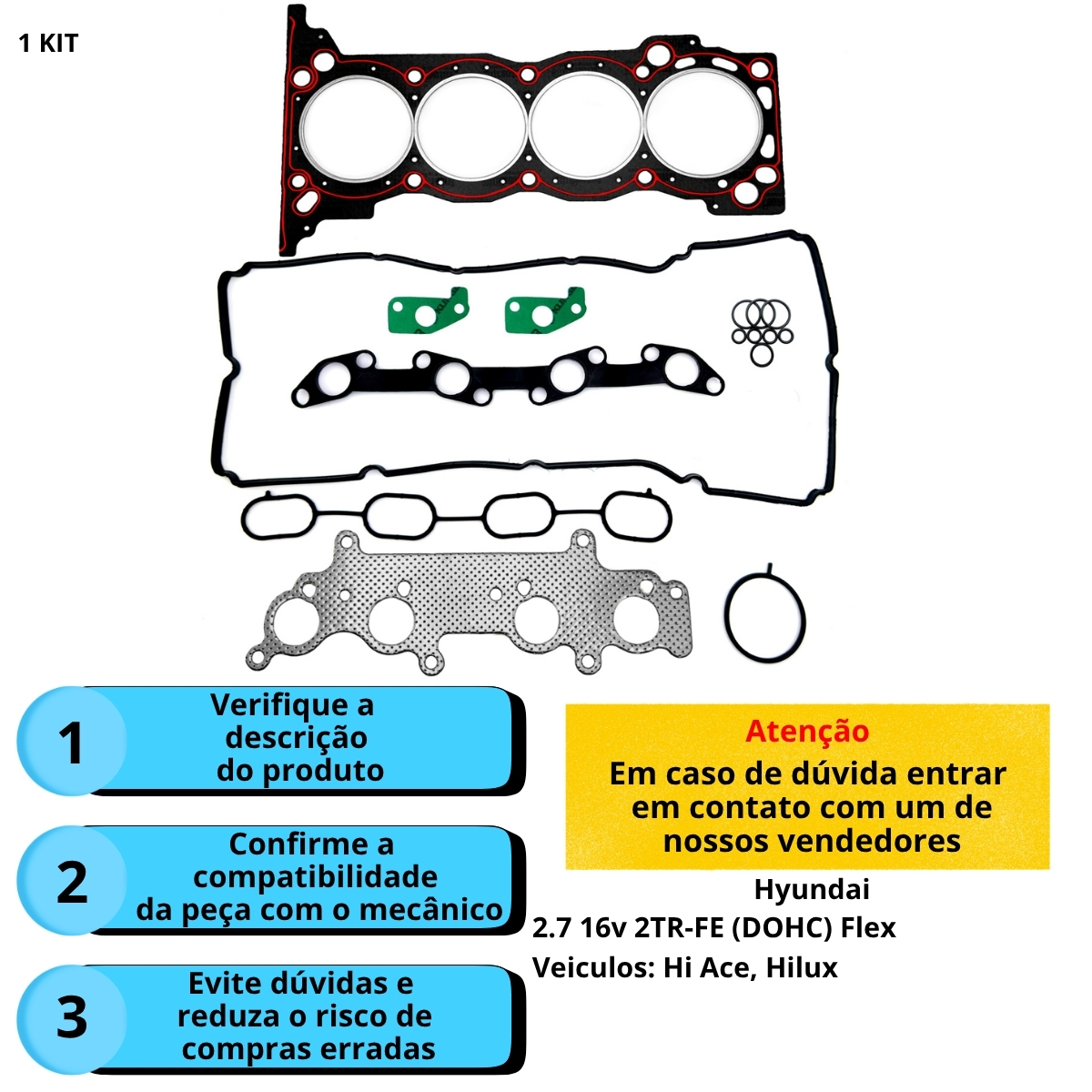 Kit de junta superior retificação Toyota Hilux SW4 2.7 16V 2TR-FE - Imagem 4