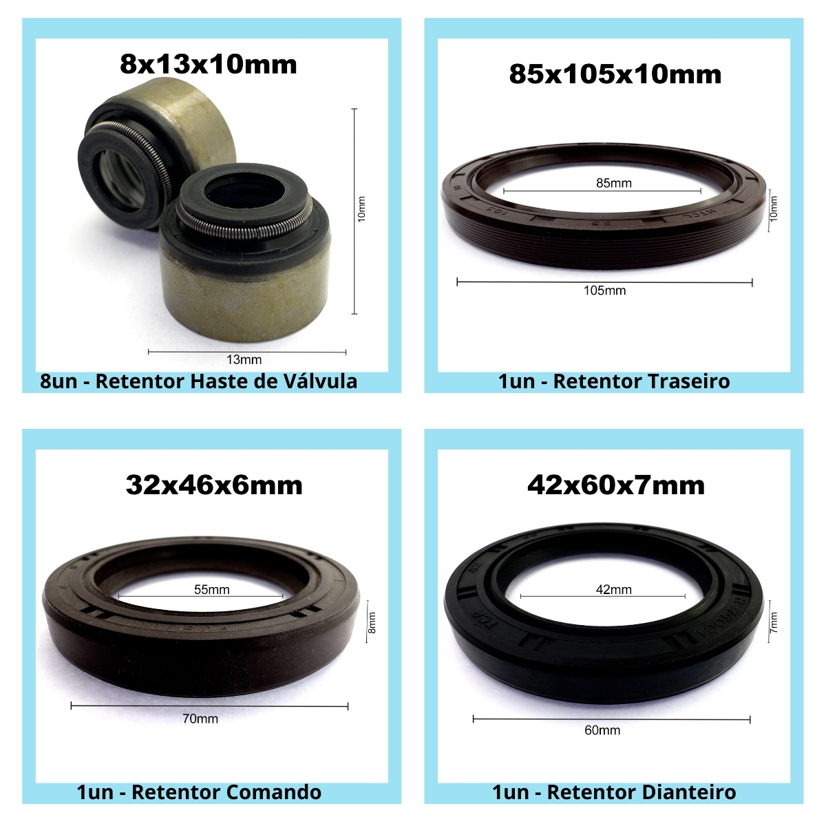 Kit de Retentores Toyota Hilux 8V 2.5/2.8/3.0 2L/3L/5L (Diesel) - Imagem 2