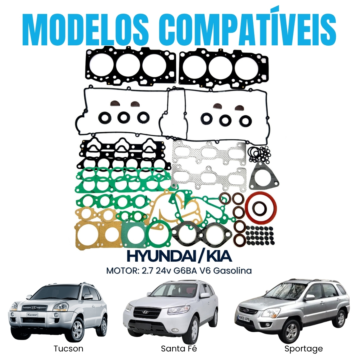 Jogo de Juntas Tuscon/Sonata/Santa Fé 2.7 V6 24V G6BA DOHC MLS C/Retentores - Imagem 3