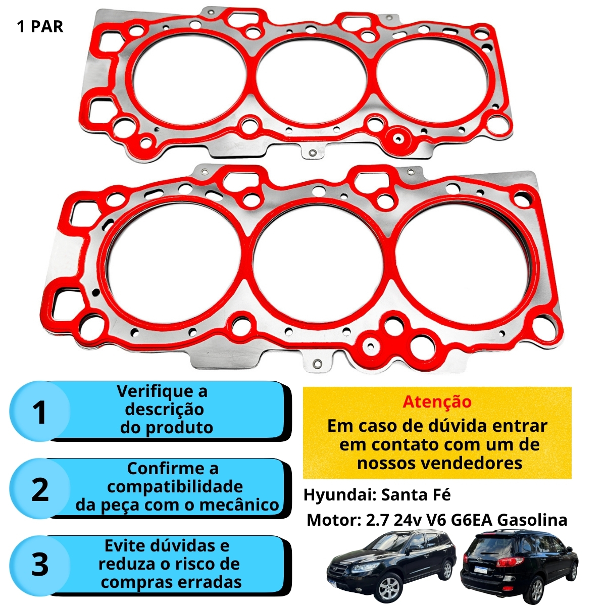 Kit Juntas Cabeçote Hyundai Santa Fé 2.7 V6 24V 05/.. G6EA em Aço - Imagem 4