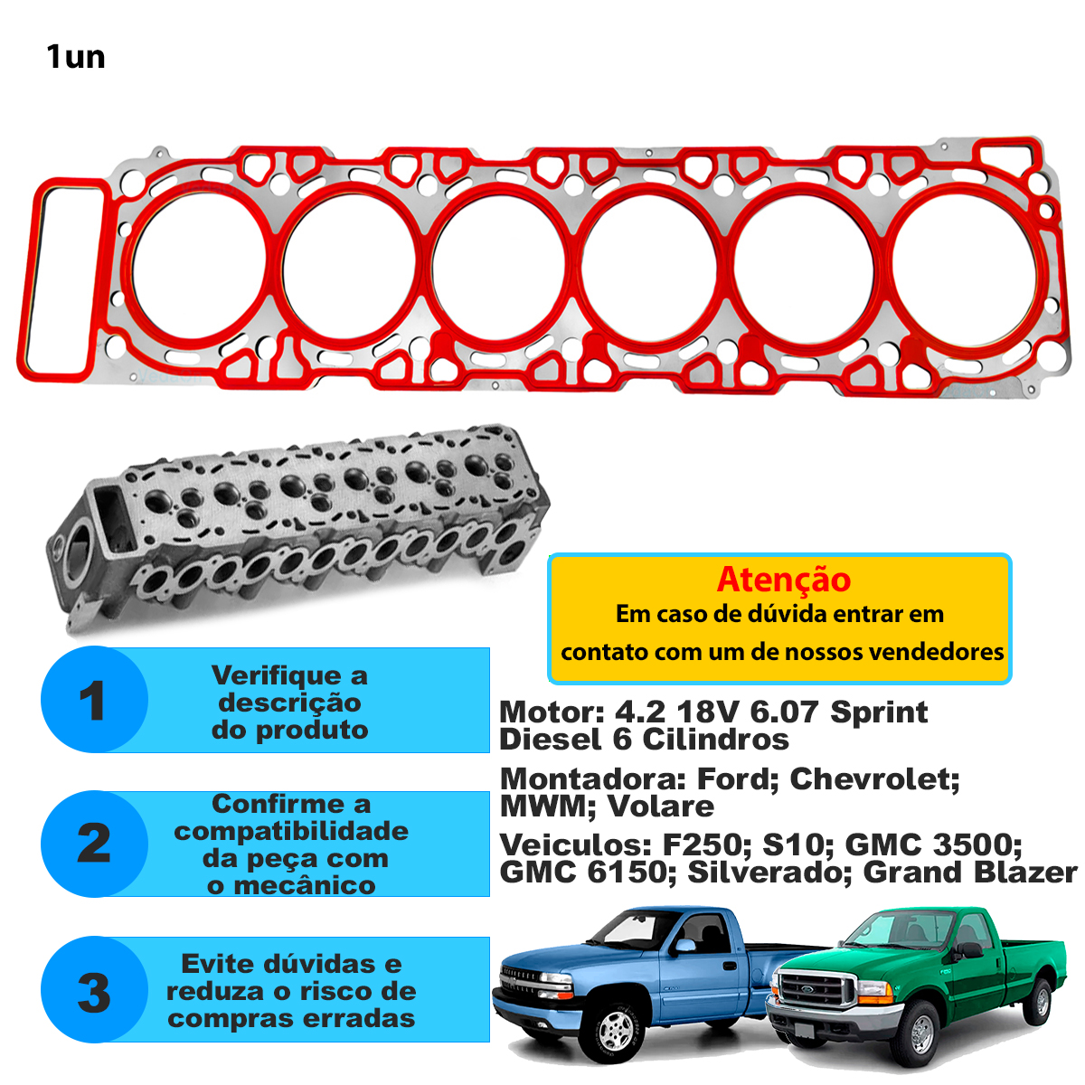 Junta Cabeçote Inox Silverado F250 Mwm 6 Cilindros - Imagem 3
