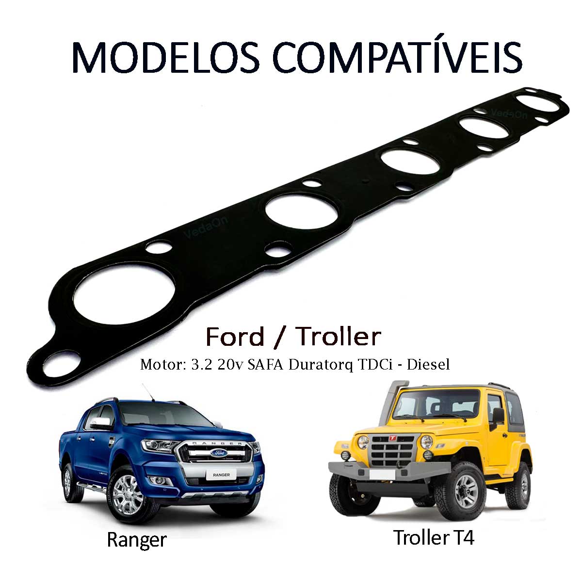 Junta de Coletor de Escapamento Ford Ranger 3.2 20V 5 Cilindros - Imagem 2