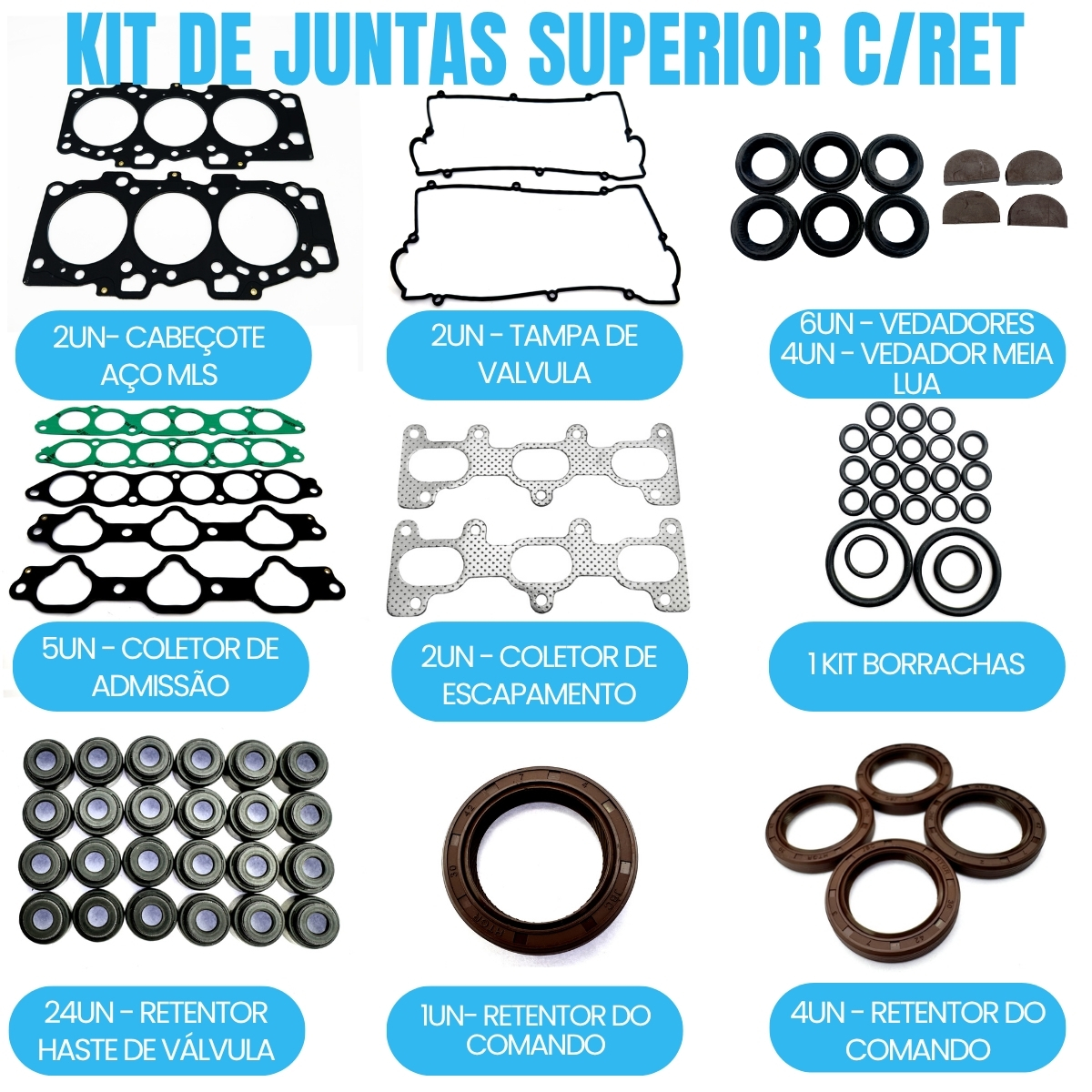 Kit de Juntas Tucson/Sonata/Santa Fé 2.7 V6 24V G6BA DOHC MLS C/ Retentores - Imagem 2