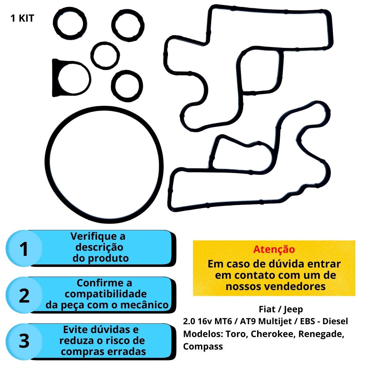 Kit Juntas Filtro de Óleo Fiat Toro Renegade Compass 2.0 16V Diesel MT6 AT9 Multijet - Imagem 3