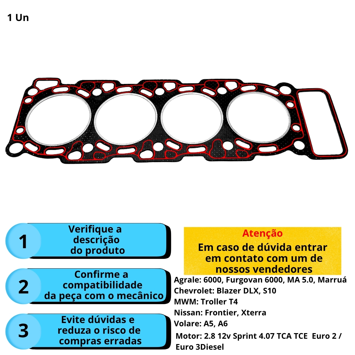 Junta de cabeçote sob medida PAK3 S10 Blazer Mwm Sprint 4.07 2.8 Nissan Frontier Xterra Troller Agrale - Imagem 4