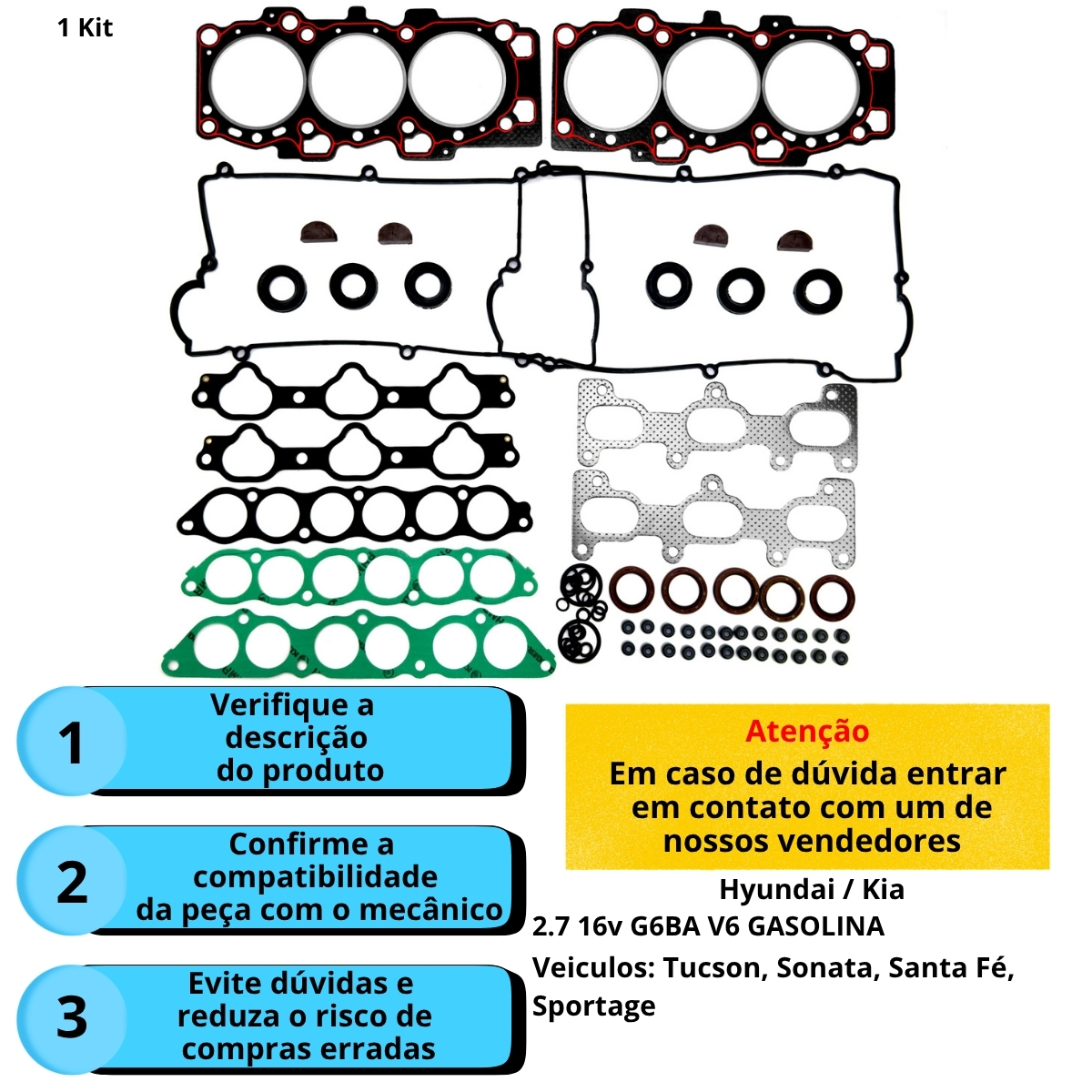 Kit de Juntas Tucson/Sonata/Santa Fé 2.7 V6 24V G6BA DOHC PAK C/ Retentores - Imagem 4