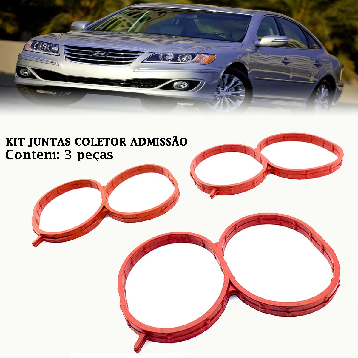 Junta Coletor Admissão Hyundai Kia 3.3 3.0 3.5 3.8 V6 24v Redondo 3 peças - Imagem 4