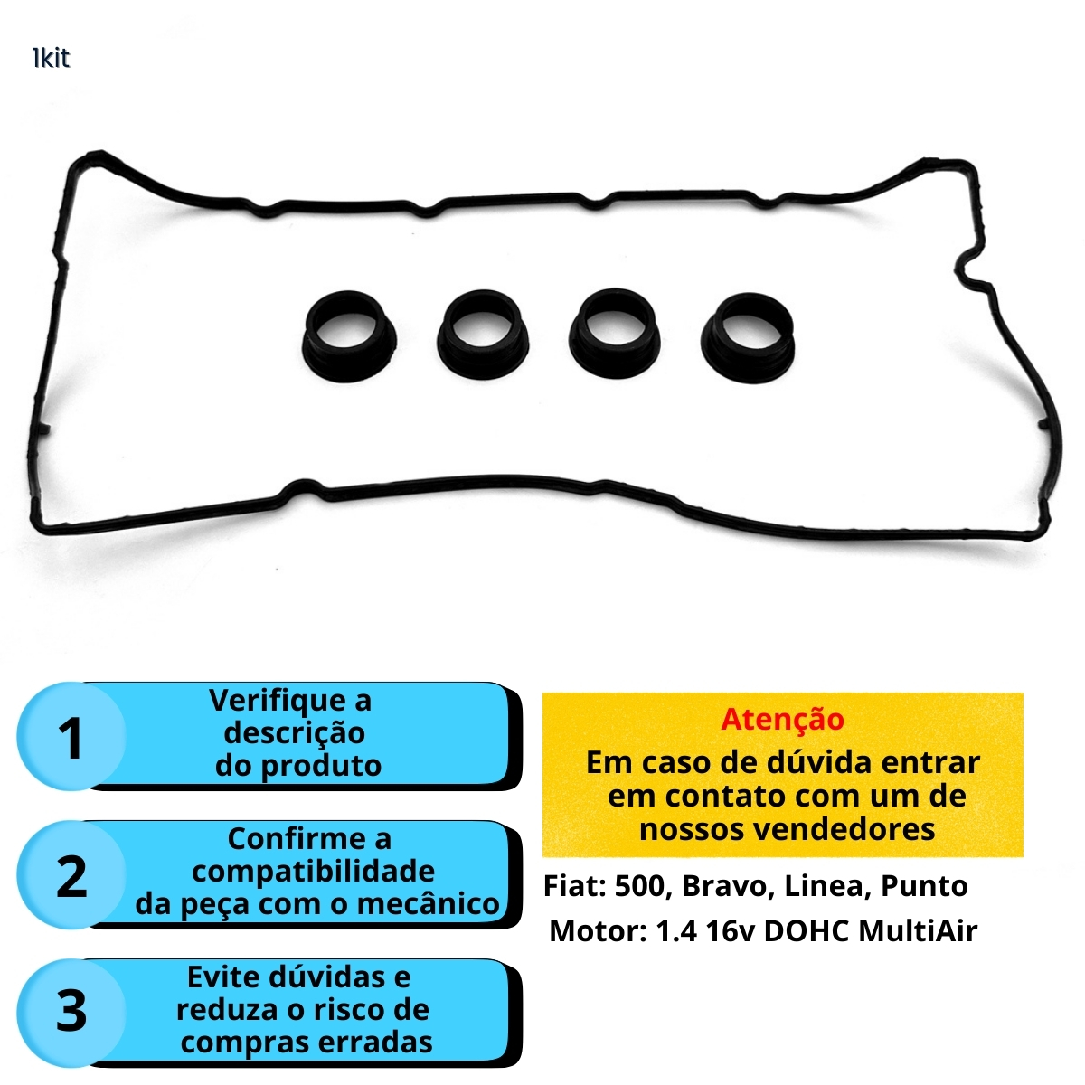 Kit Juntas Tampa de válvulas Fiat 500 Punto Bravo Linea 1.4 L4 16V DOHC MultiAir - Imagem 4