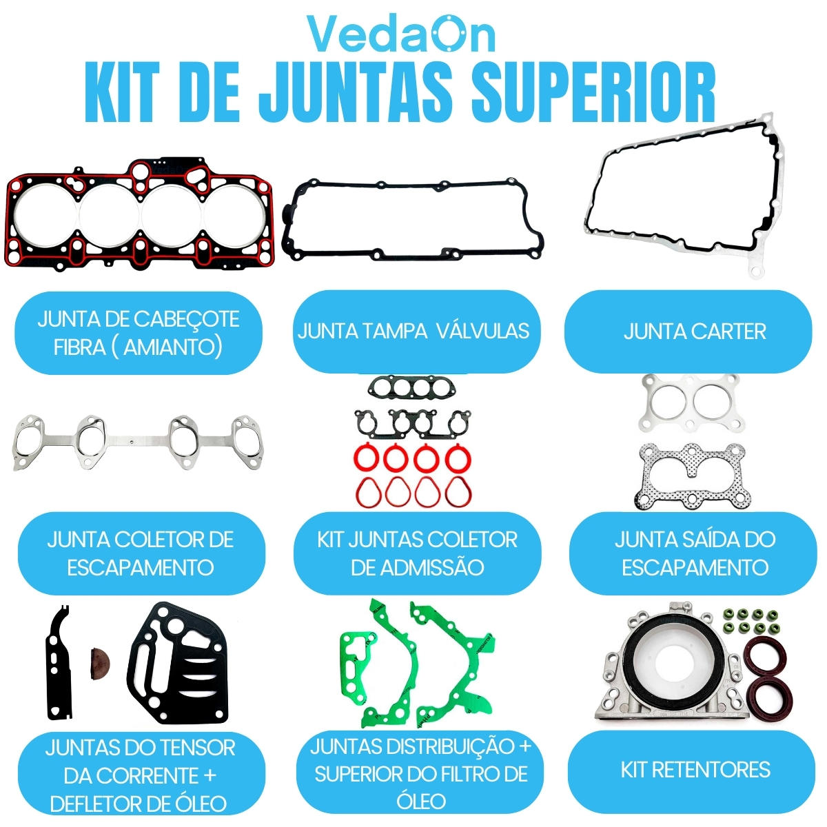 Junta Completa C/ Retentor Golf Bora 2.0 8v Apk Amianto - Imagem 2
