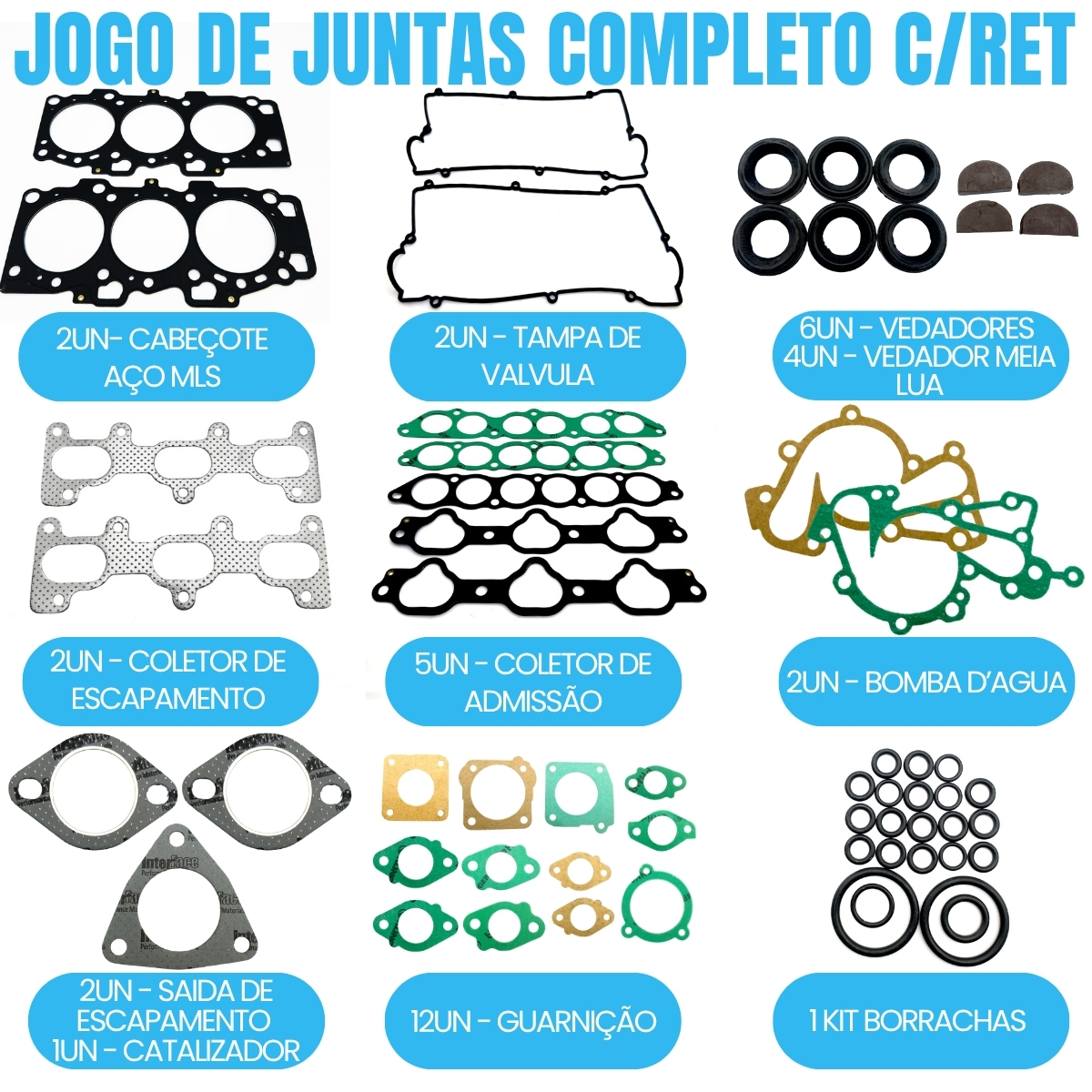 Jogo Junta Completo Hyundai Tucson Santa Fé Vera Cruz 2.7 24V V6 G6BA Em Aço - Imagem 2