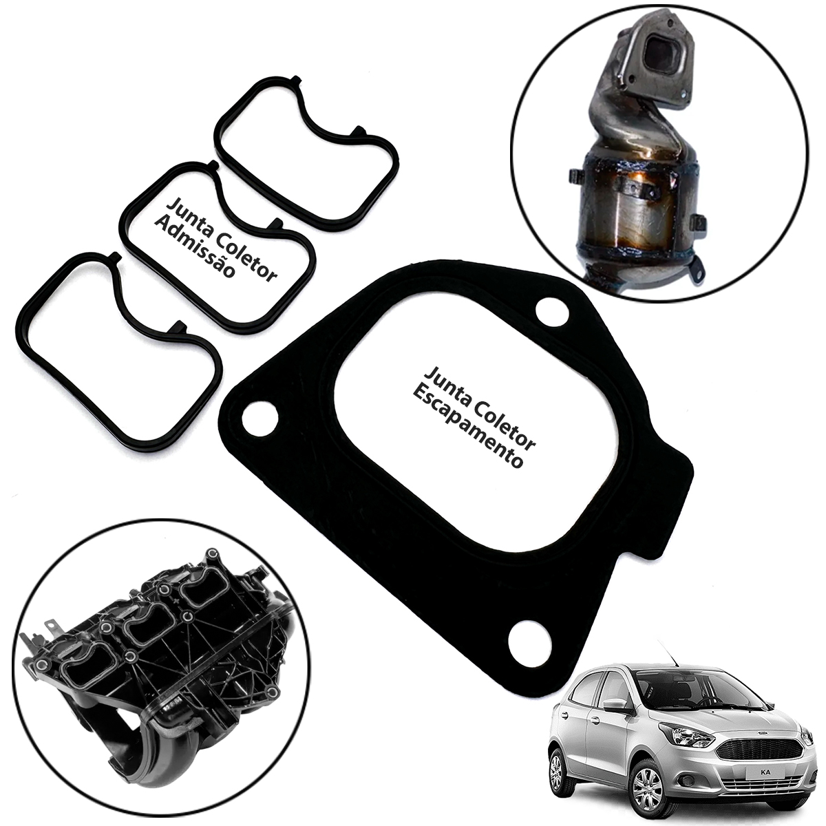 Kit Junta Coletores Admissão E Escape Ka New Fiesta 1.0 12v 3cc - Imagem 3